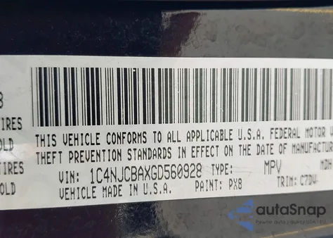 2016 Jeep Compass Sport из США, поврежденный, VIN 1C4NJCBAXGD560928